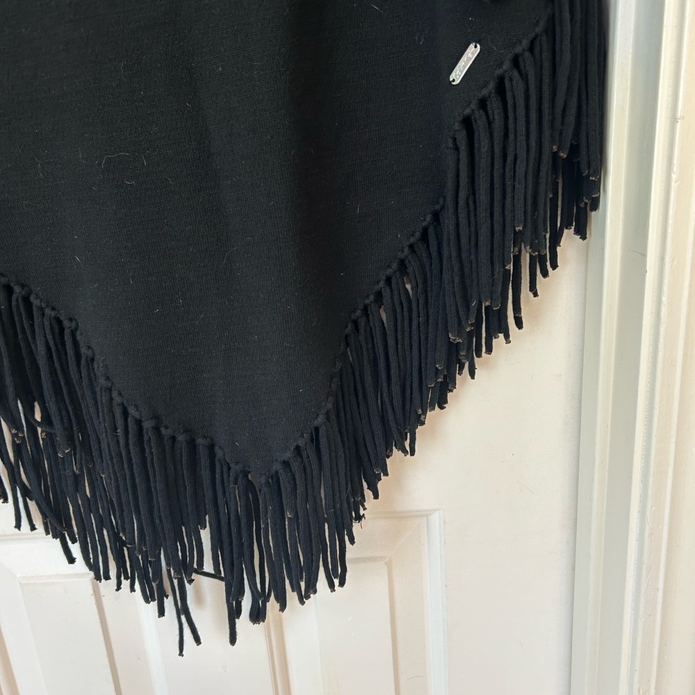 Calvin Klein Black Sweater Poncho Fringed with Sleeves, One Size Fits All - Picture 6 of 13